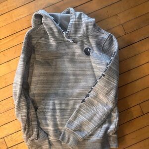 Carhartt Gray Striped Pullover Hoodie with Gold Logo